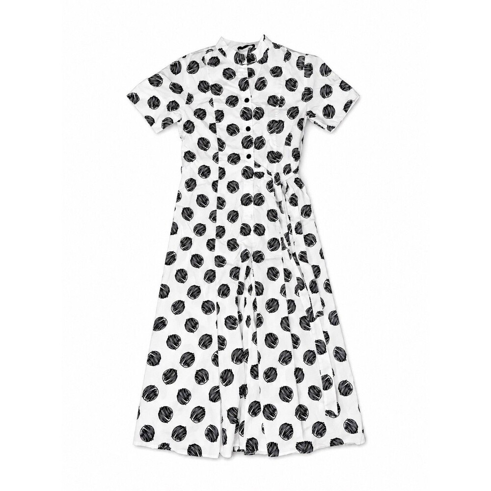 Piazza Sempione Dotted Stripe Belted Cotton Midi Shirtdress Made Italy S